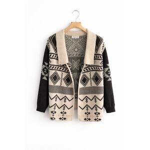Boho Neutral Geometric Cardigan Cozy Knit Quiet Luxury Fall Layering Women’s M